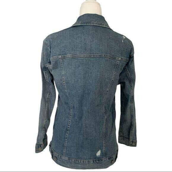 Lucky Brand Women's Jean Denim Truck Jacket Size XS Ripped Pockets Long Sleeve - Picture 4 of 12